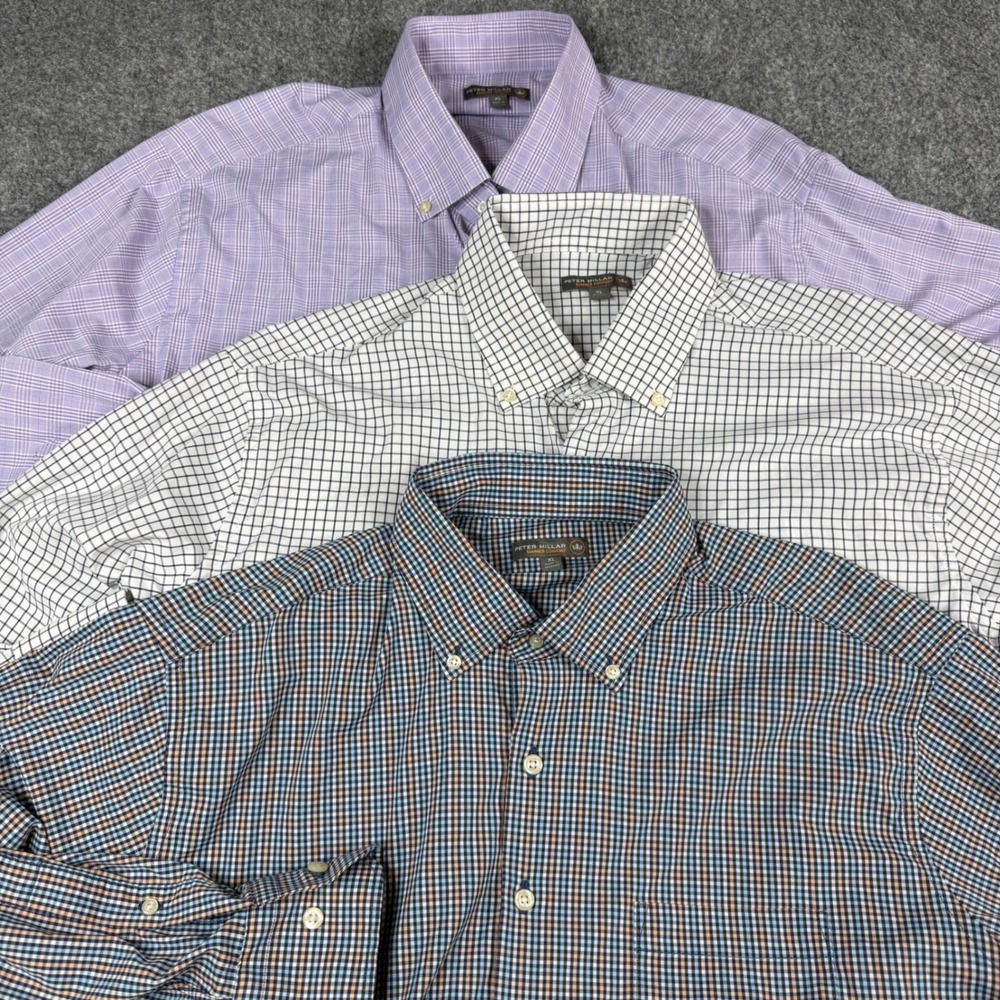 Peter Millar Summer Comfort Lot of 3 Shirt Men XL Multicolor Plaid Stretch
